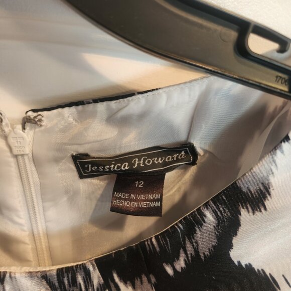 EUC -Jessica Howard Women's Floral Black & White/Pink Bow Belted Dress-Size 12 - Picture 5 of 11